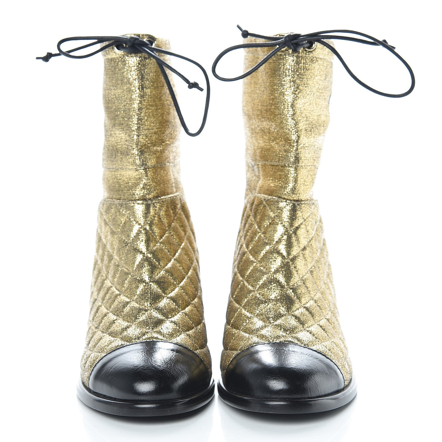 Metallic Goatskin Cap Toe Short Boots 37 Gold Black