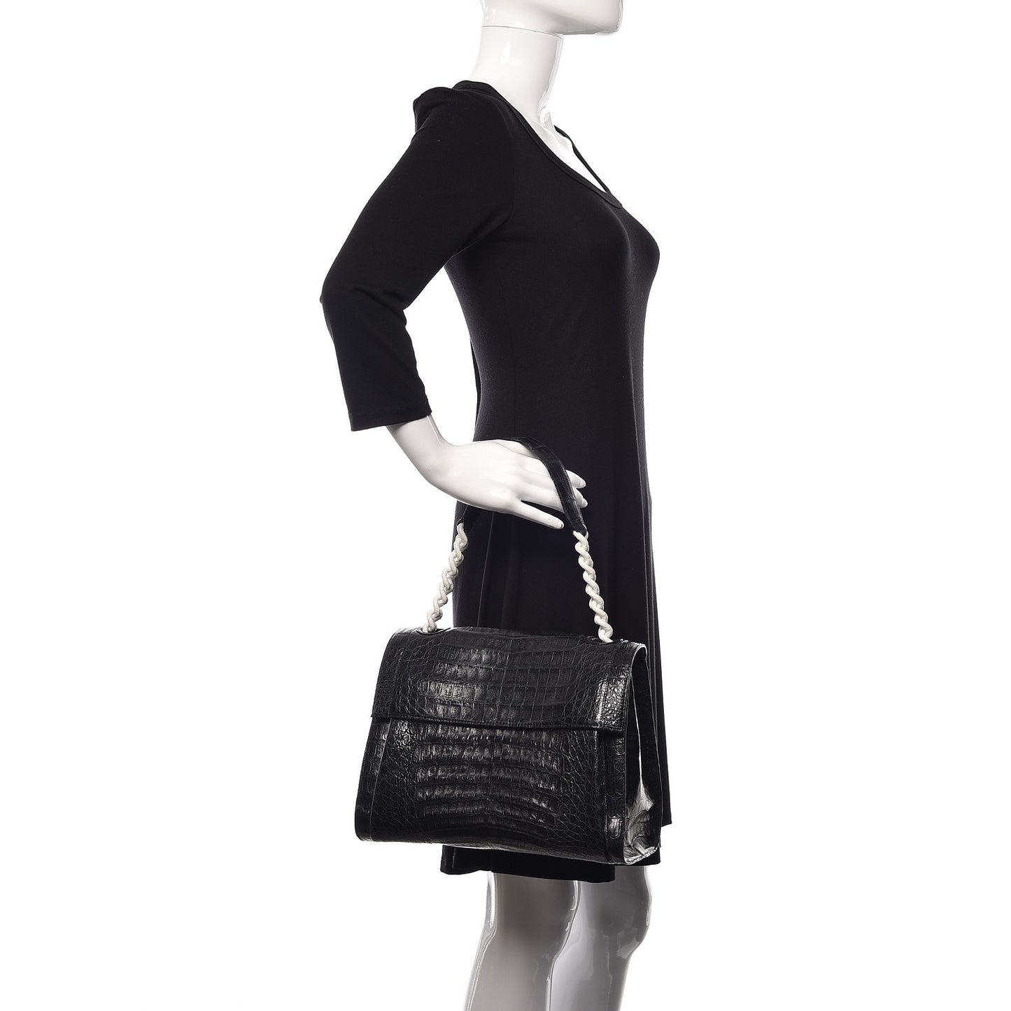Crocodile Chain Flap Bag Black
