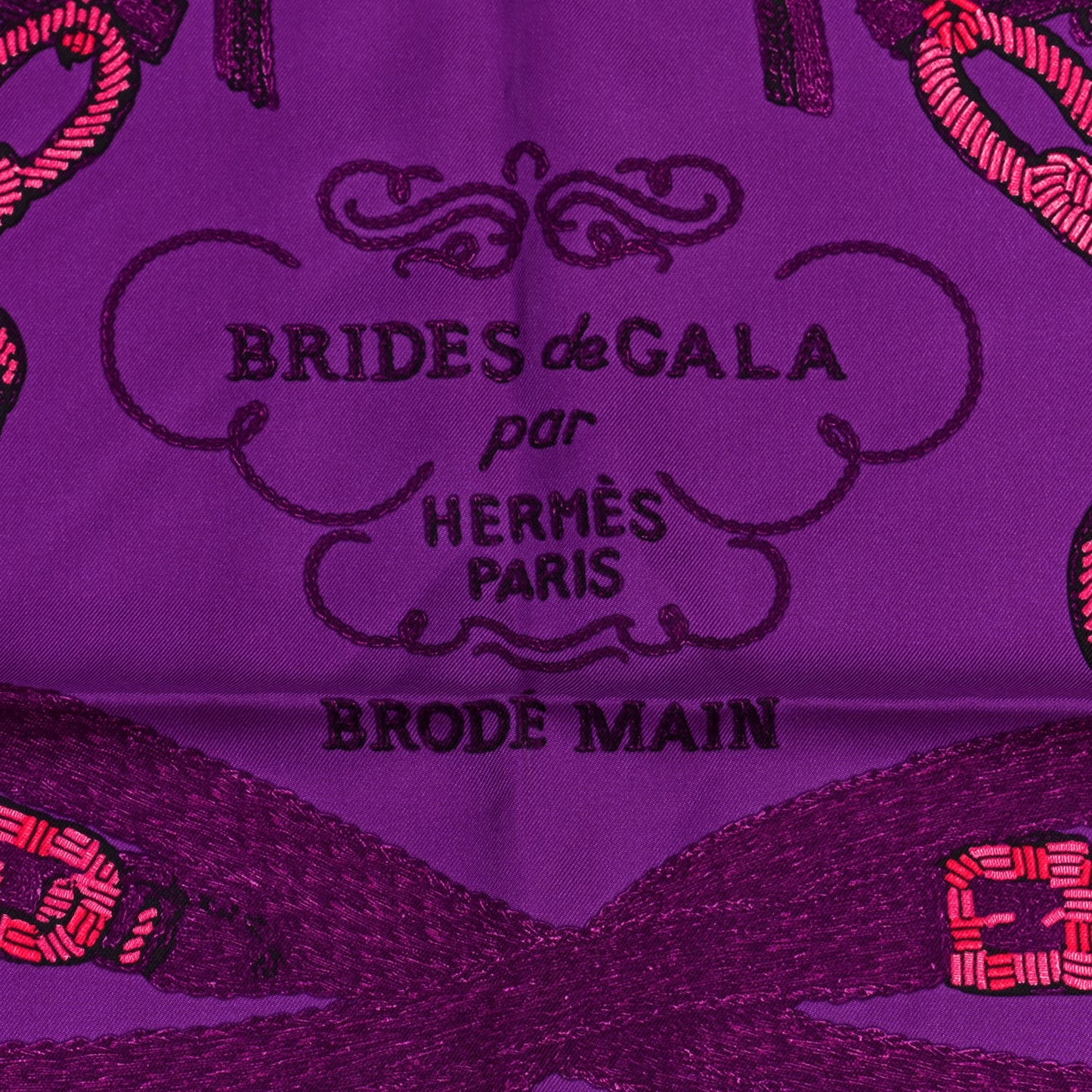Silk Brides De Gala Brode Scarf 90 Fuchsia Violet Framboise