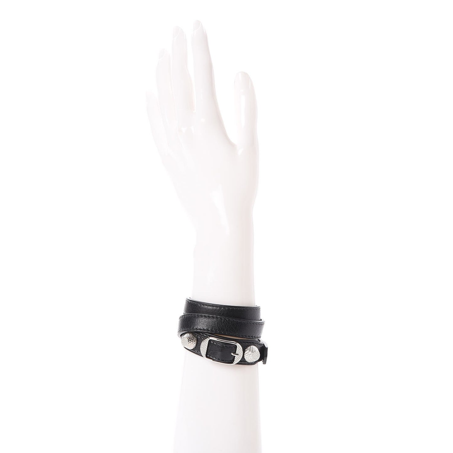 Agneau Giant Silver Hardware Triple Tour M Bracelet Black