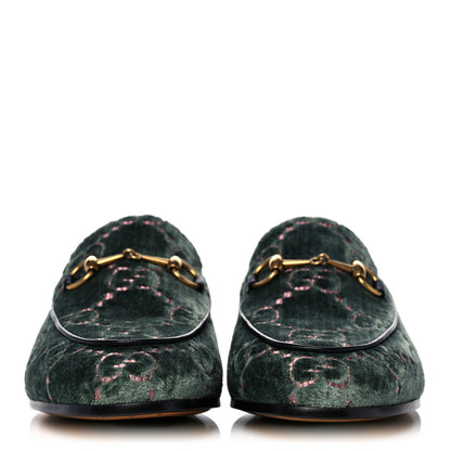 Gucci Velvet Malaga Kid GG Monogram Horsebit Womens Jordaan Loafers 38 Avio Dusty Pink Black 2 of 9