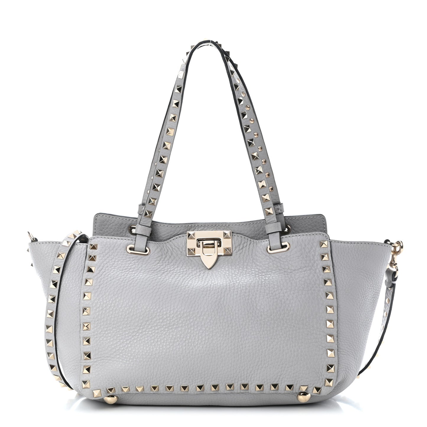 Grained Calfskin Small Rockstud Tote Pastel Grey