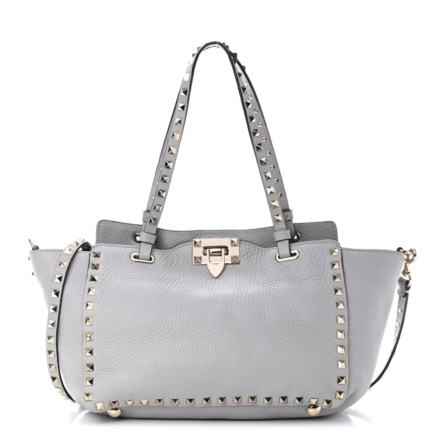 Valentino Garavani Grained Calfskin Small Rockstud Tote Pastel Grey 1 of 8