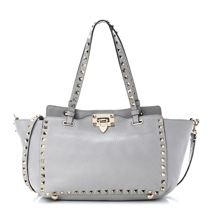 Valentino Garavani Grained Calfskin Small Rockstud Tote Pastel Grey 1 of 8