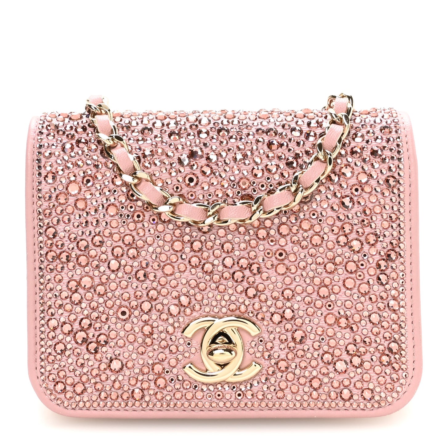 Lambskin Crystal Diamante Clutch With Chain Light Pink