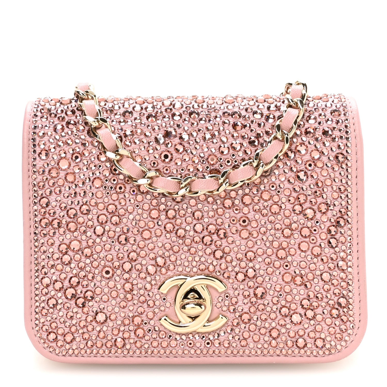 Chanel Lambskin Crystal Diamante Clutch With Chain Light Pink 1 of 11