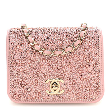 Chanel Lambskin Crystal Diamante Clutch With Chain Light Pink 1 of 11