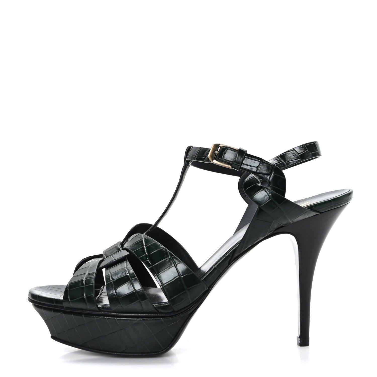 Saint Laurent Crocodile Embossed Tribute 75 Platform Sandals 39 Dark Green 1 of 7