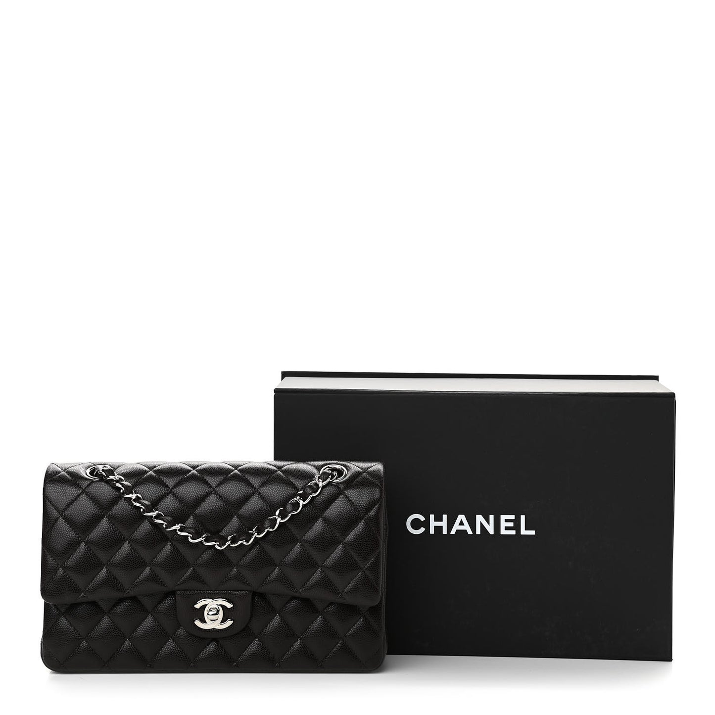 Caviar Quilted Medium Double Flap Black