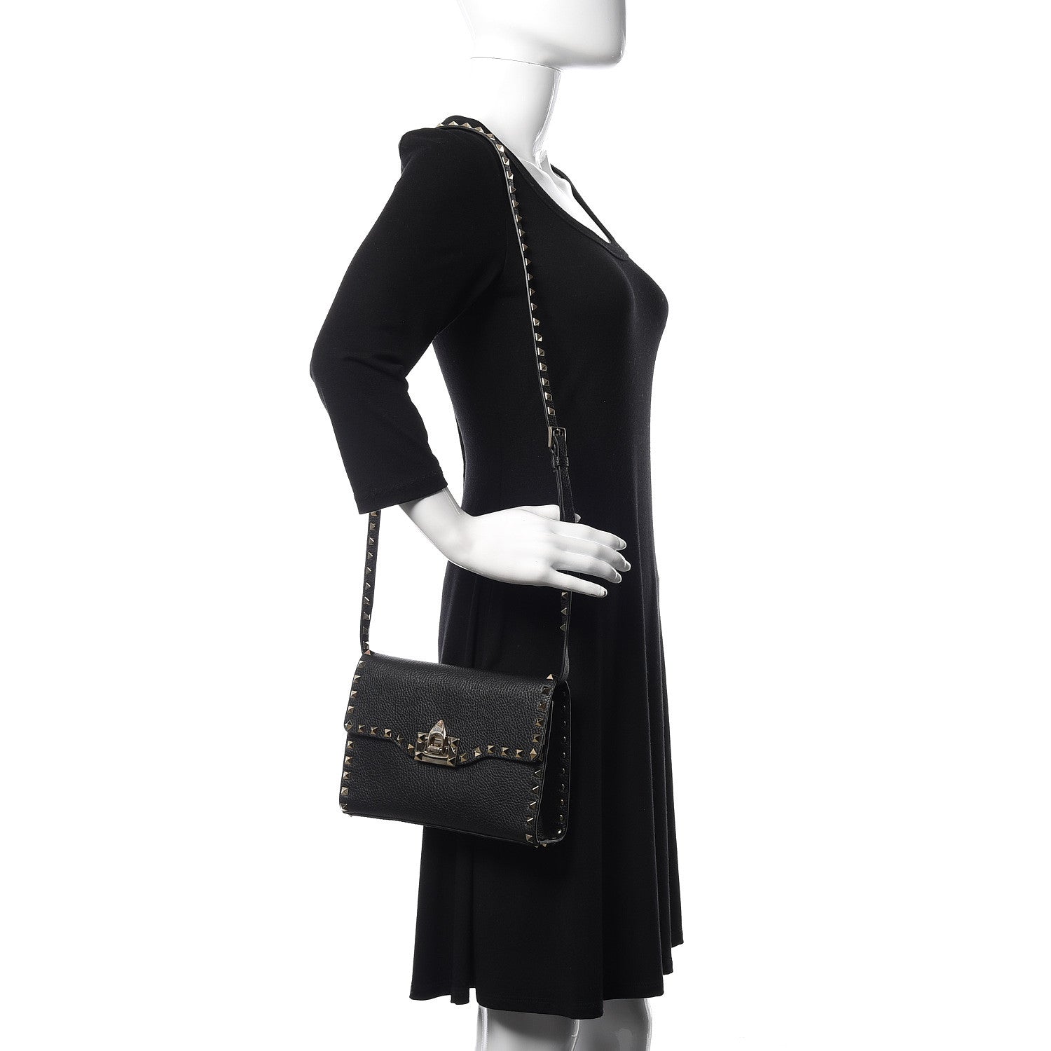 Valentino Garavani Pebbled Calfskin Medium Rockstud Flip Lock Crossbody Bag Black 2 of 10