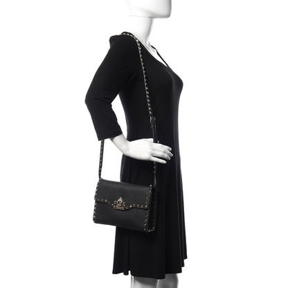 Valentino Garavani Pebbled Calfskin Medium Rockstud Flip Lock Crossbody Bag Black 2 of 10