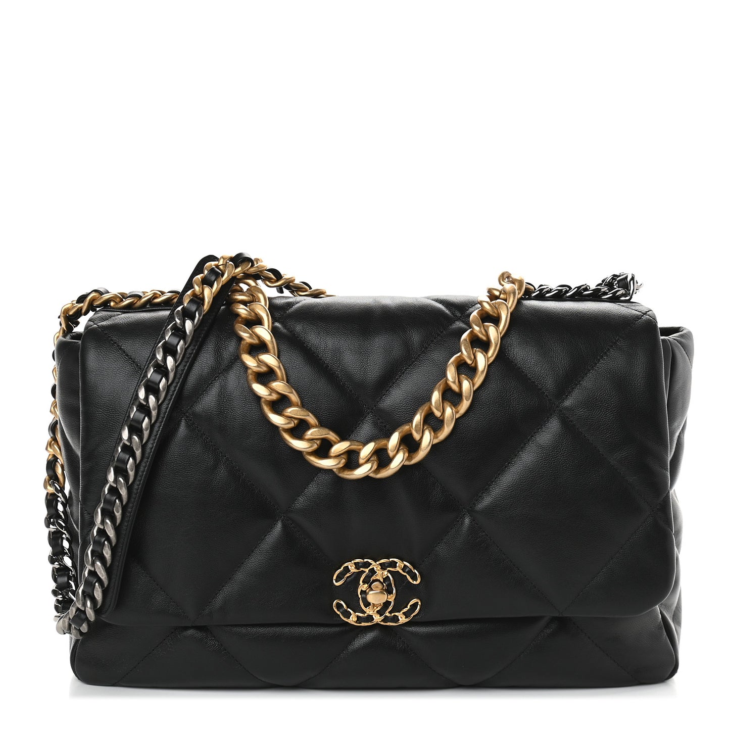 Shiny Goatskin Quilted Maxi Chanel 19 Flap Black