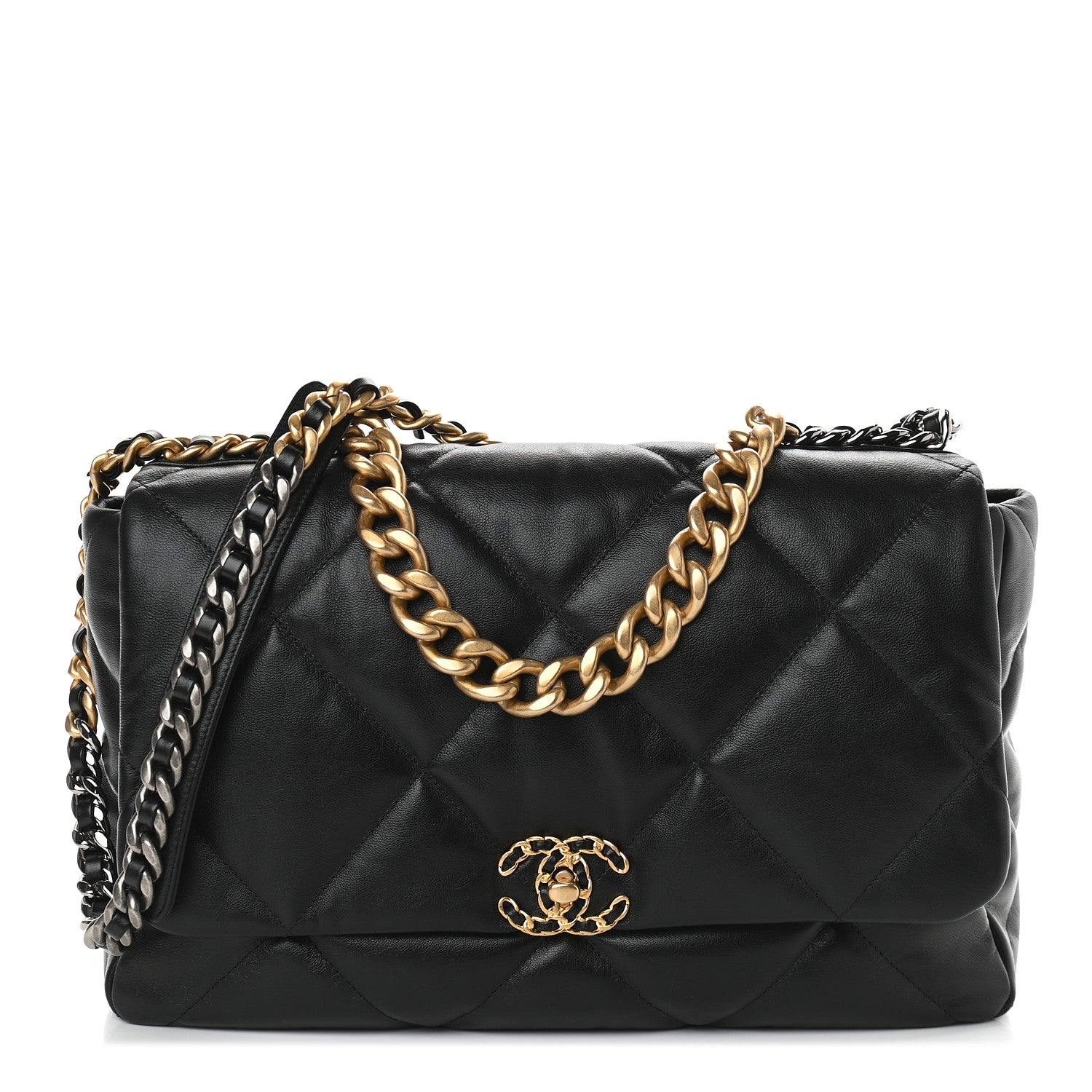 Chanel Shiny Goatskin Quilted Maxi Chanel 19 Flap Black 1 of 10