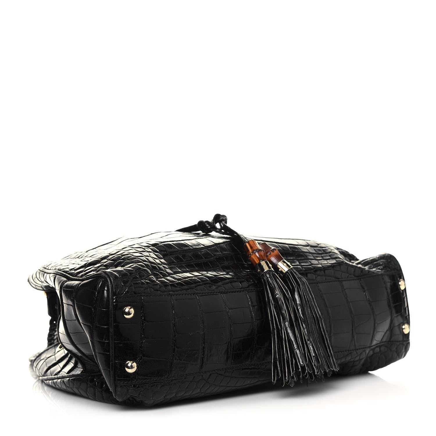 Gucci Crocodile Peggy Braided Tote Black 4 of 15