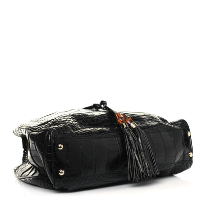 Gucci Crocodile Peggy Braided Tote Black 4 of 15