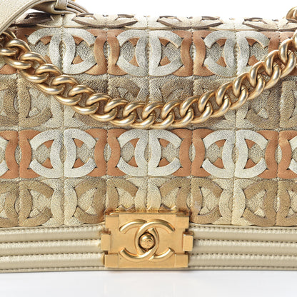 Chanel Metallic Lambskin Medium Golden CC Boy Flap Dark Gold 8 of 13
