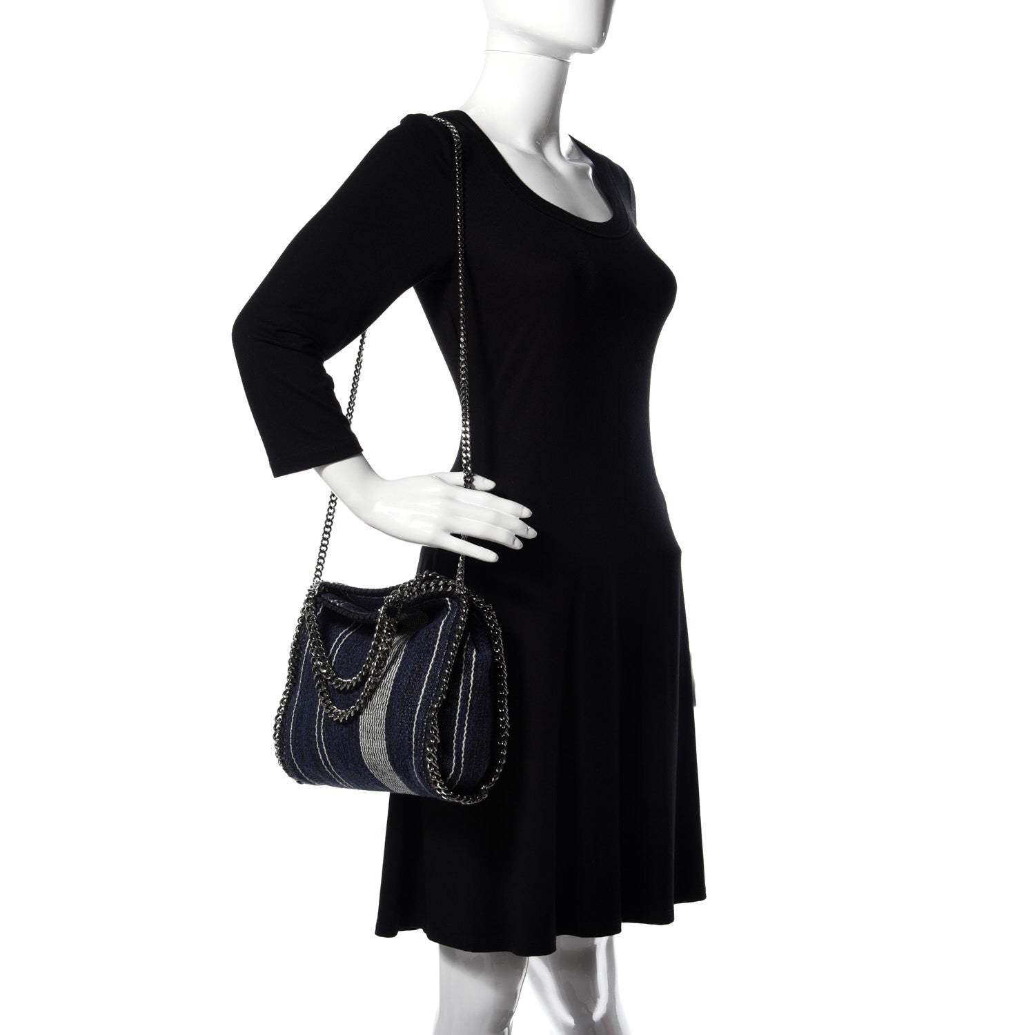 Stella McCartney Canvas Striped Mini Falabella Fold Over Tote Navy 2 of 9