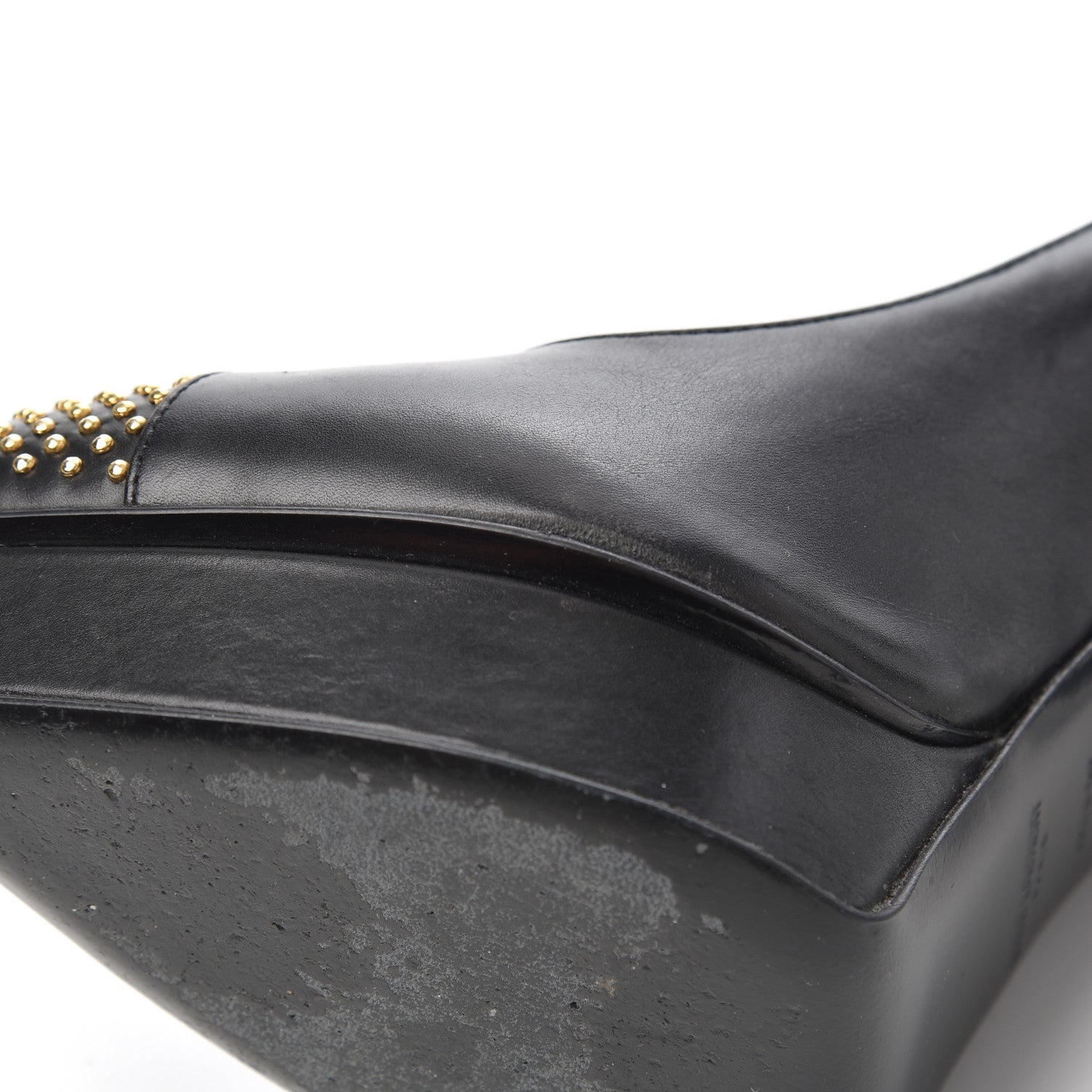 Saint Laurent Calfskin Studded Cap Toe Janis 105 Platform Pumps 38 Black 17 of 25