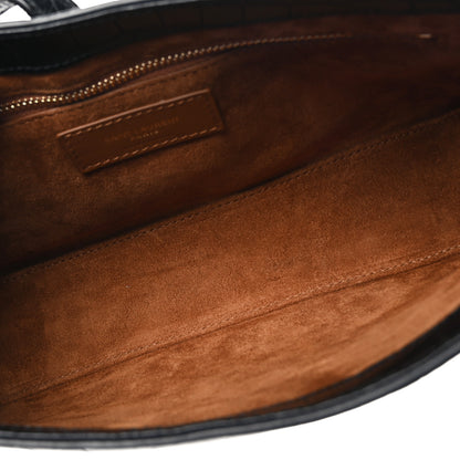 Saint Laurent Calfskin Crocodile Embossed Le 5 A 7 Hobo Black 5 of 10