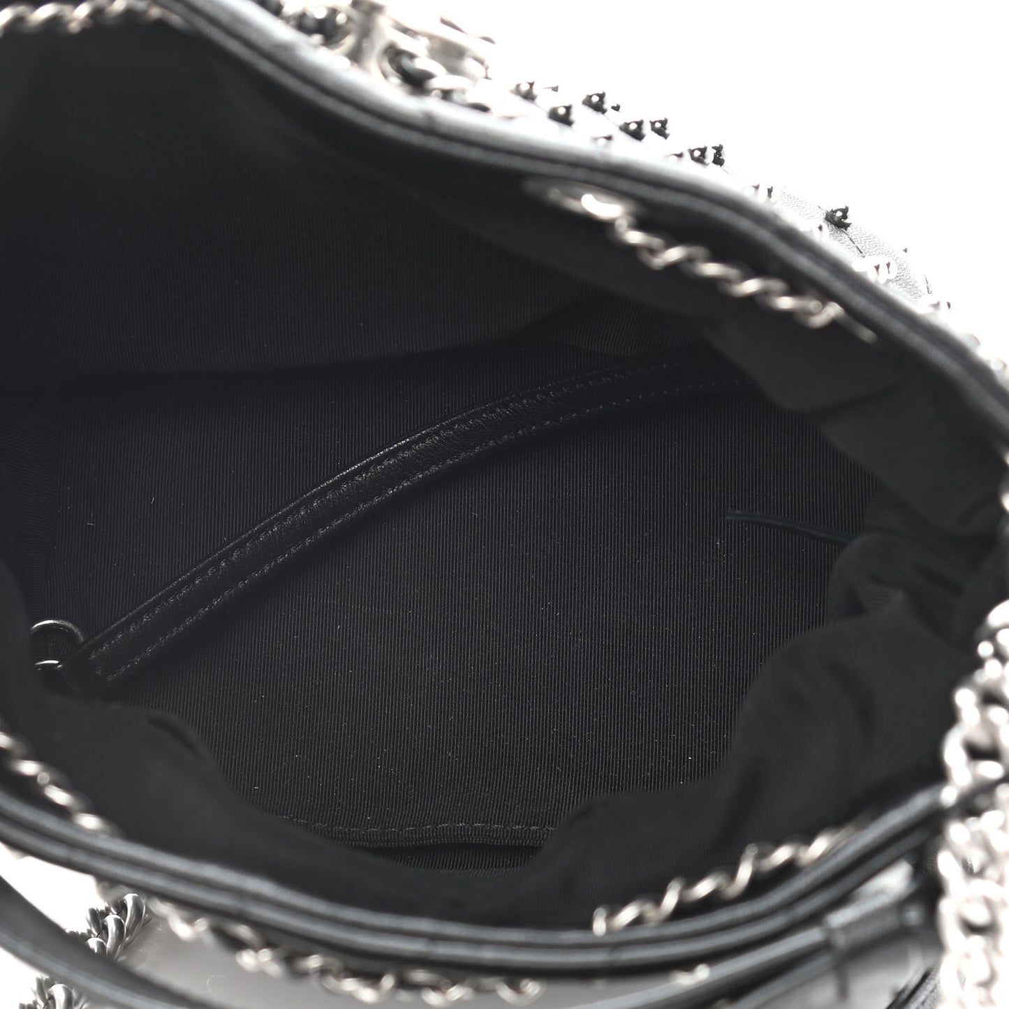 Lambskin Studded Chevron Quilted Small Stud Wars Drawstring Bag Black