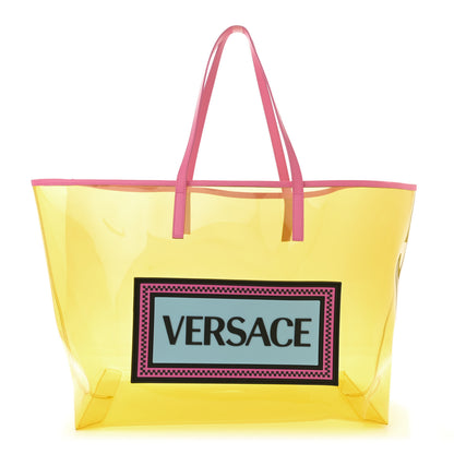 Versace Vinyl Calfskin 90s Logo Tote Yellow 1 of 11