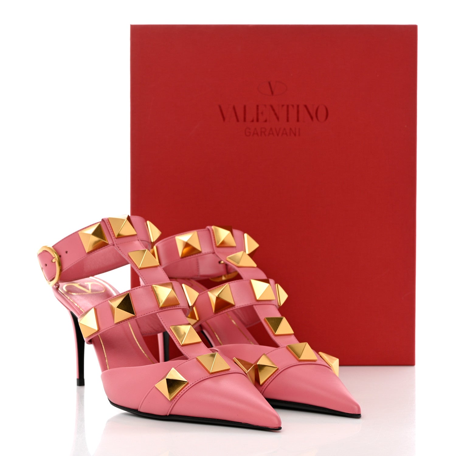 Valentino Garavani Calfskin Roman Stud Ankle Strap 80mm Pumps 38 Flamingo Pink 9 of 9