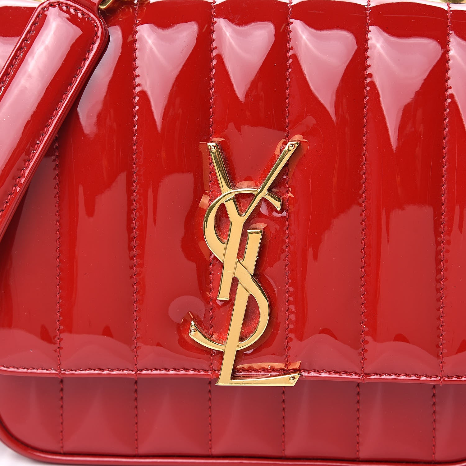 Saint Laurent Patent Matelasse Monogram Small Vicky Chain Bag Red 9 of 9