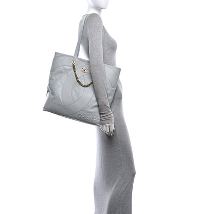 Chanel Calfskin Stitched CC Shopper Tote Light Grey 2 of 10