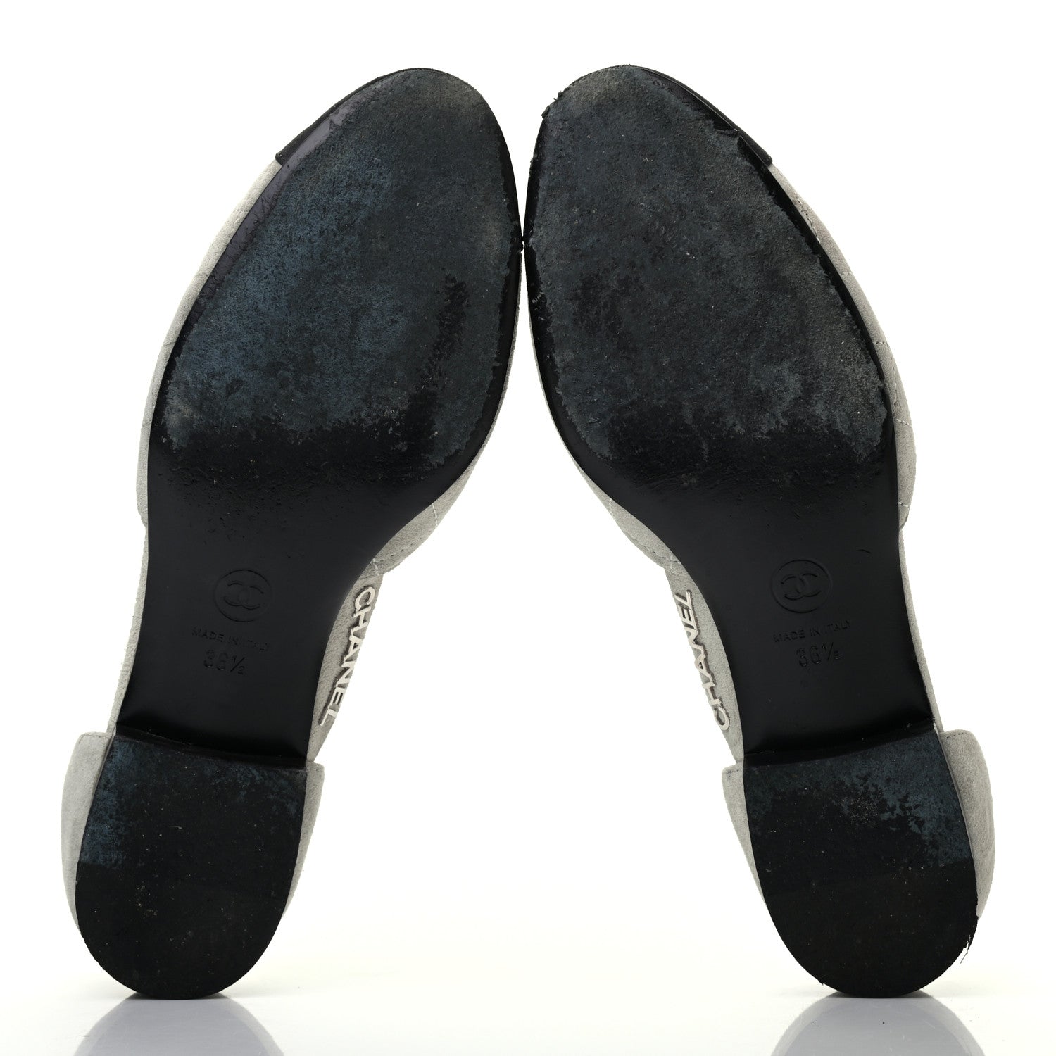 Chanel Suede Grosgrain Cap Toe CC Mary Jane Flats 36.5 Grey Black 4 of 6
