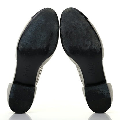 Chanel Suede Grosgrain Cap Toe CC Mary Jane Flats 36.5 Grey Black 4 of 6