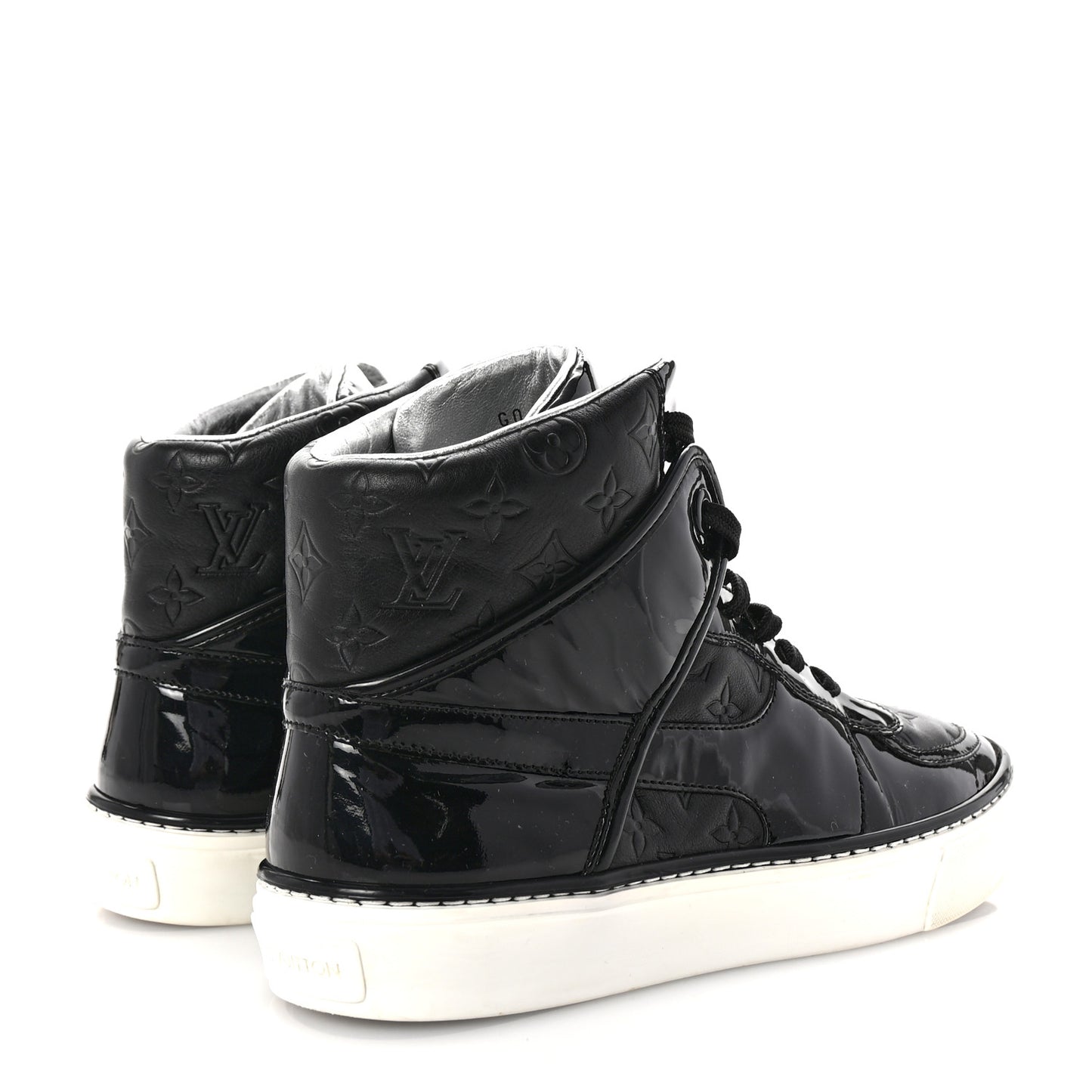 Patent Calfskin Monogram High Top Sneakers 36 Black