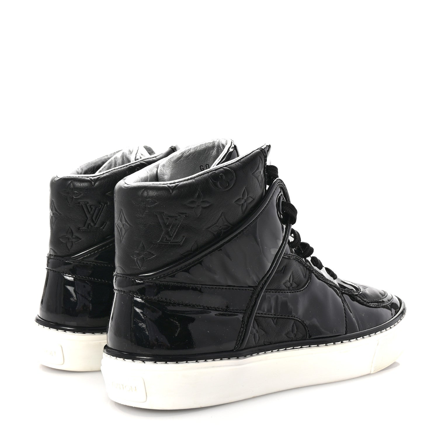 Louis Vuitton Patent Calfskin Monogram High Top Sneakers 36 Black 5 of 10