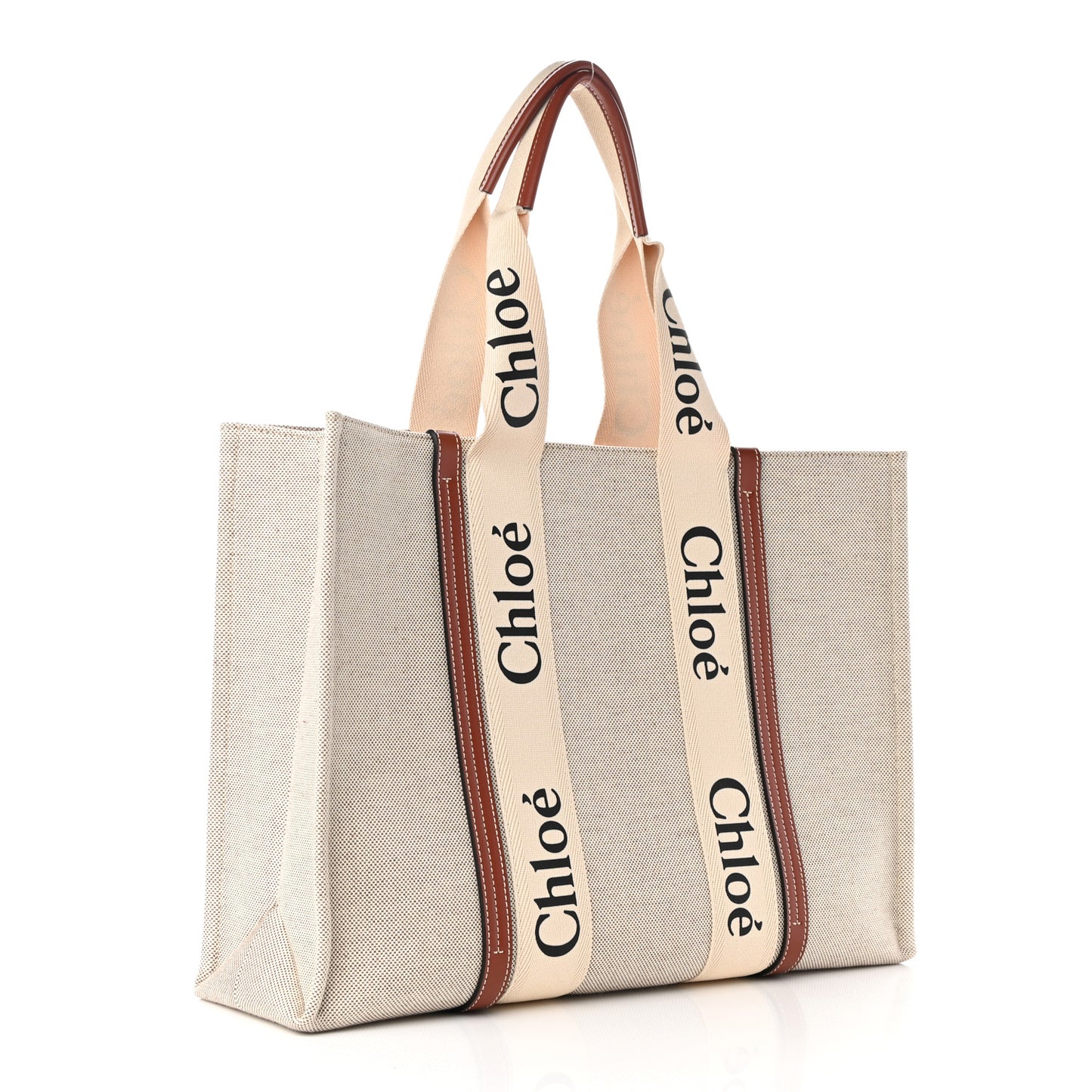 Cotton Calfskin Large Woody Ribbon Tote White Brown