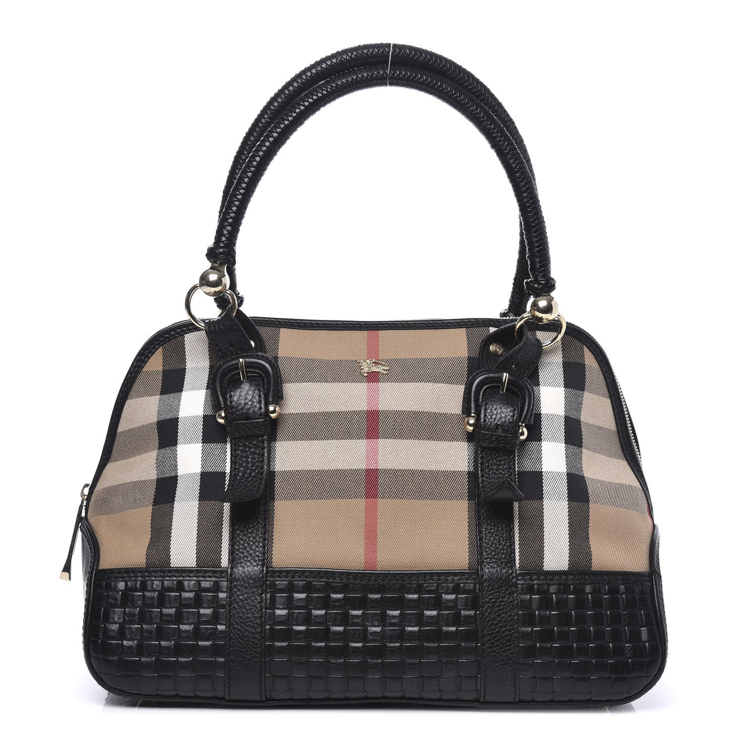 Burberry Canvas House Check Woven Satchel Black 1 of 9