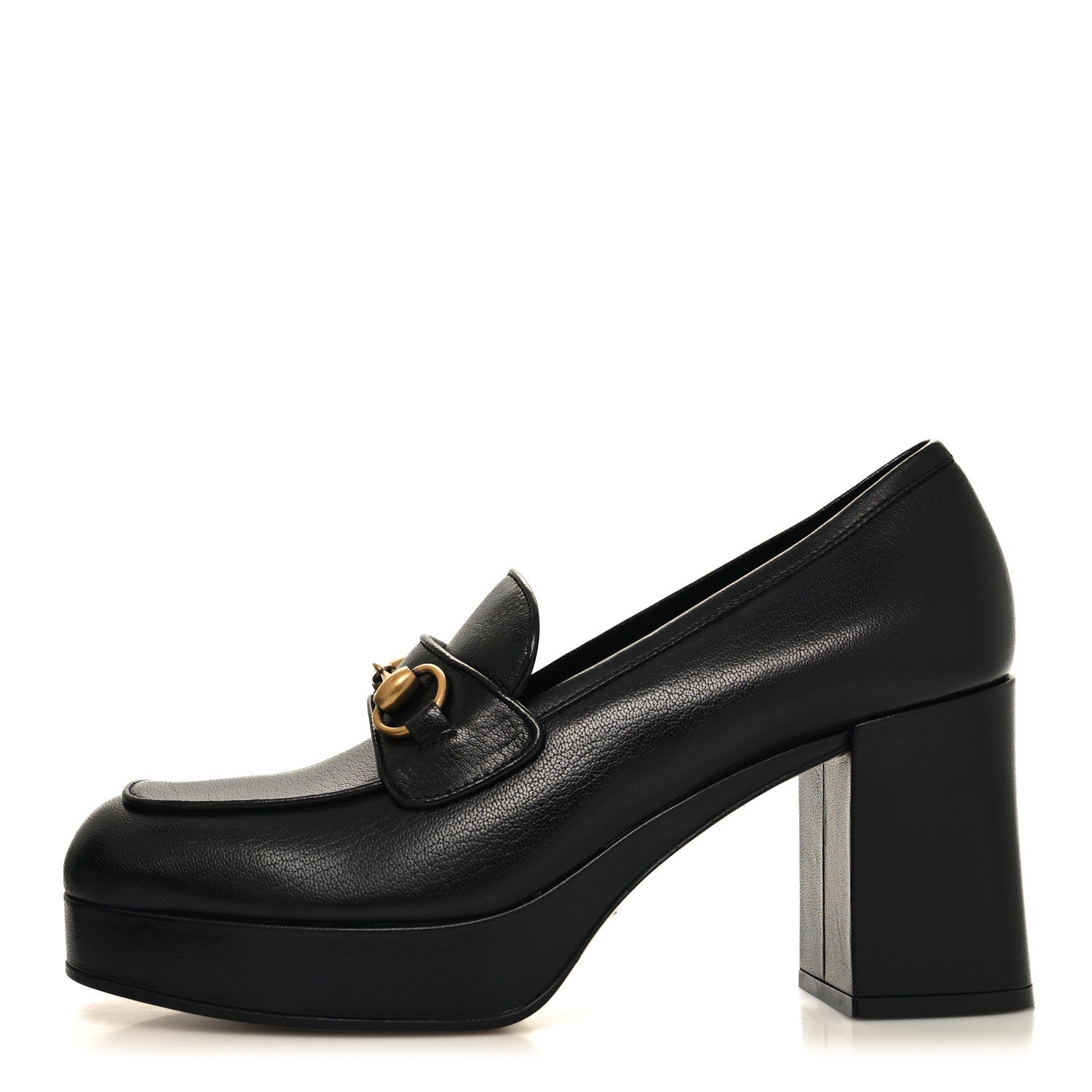 Gucci Goatskin Houdan Mid Heel Platform Loafers 41 Black 1 of 8