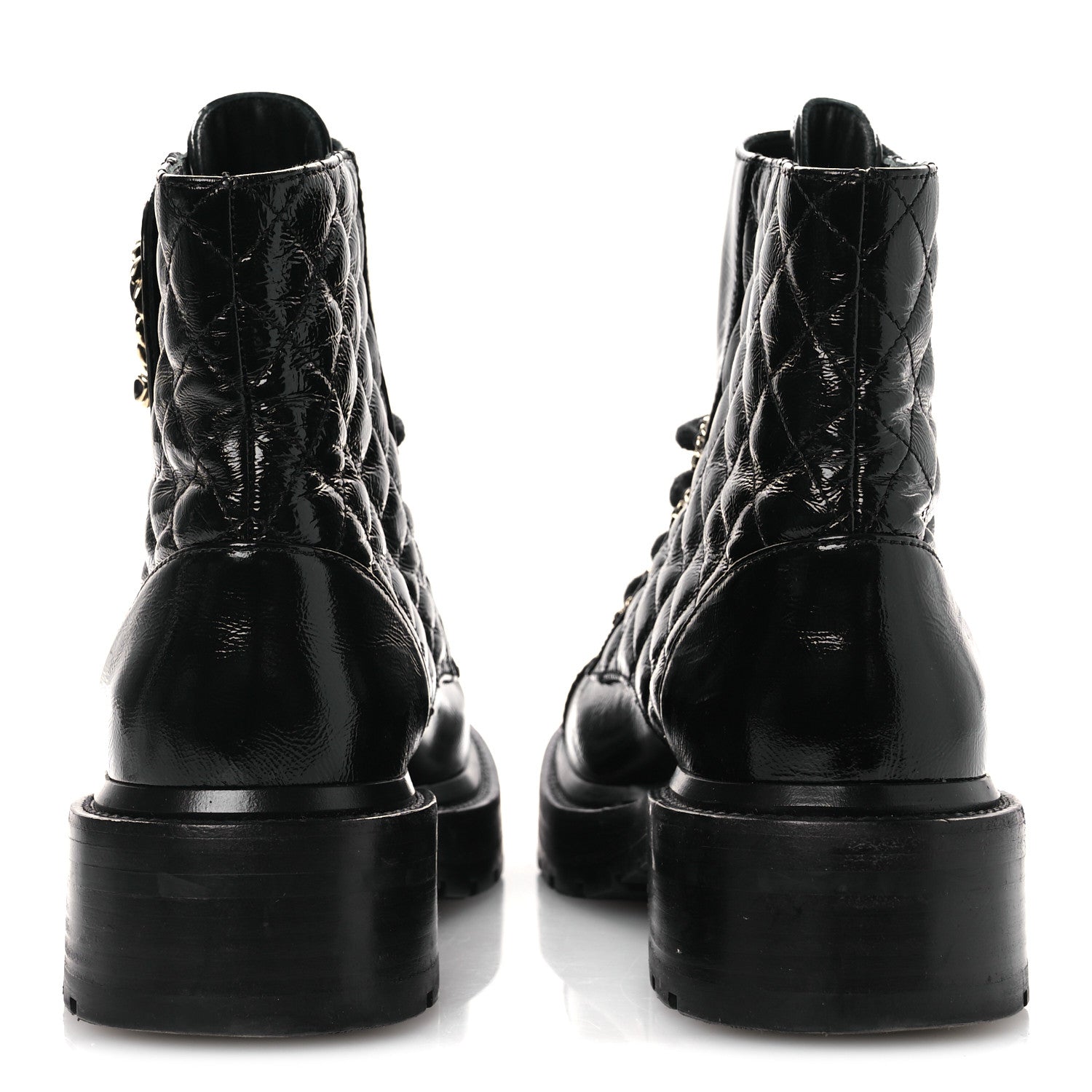 Chanel Shiny Calfskin Quilted Lace Up Combat Boots 37 Black 12 of 28
