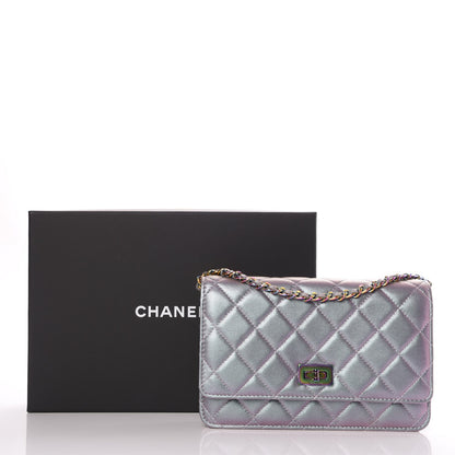 Chanel Iridescent Lambskin Quilted Reissue Wallet On Chain WOC Light Purple 9 of 9