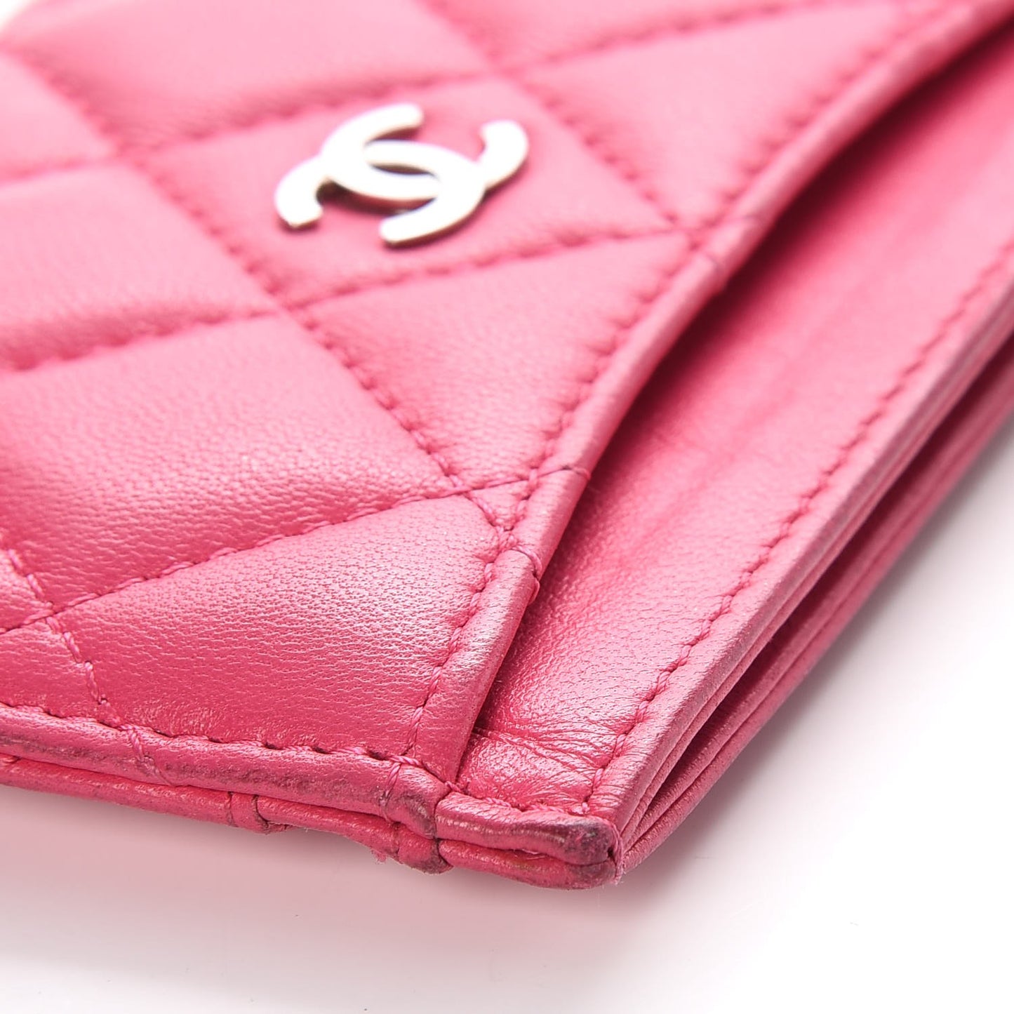 Lambskin Quilted Card Holder Fuchsia