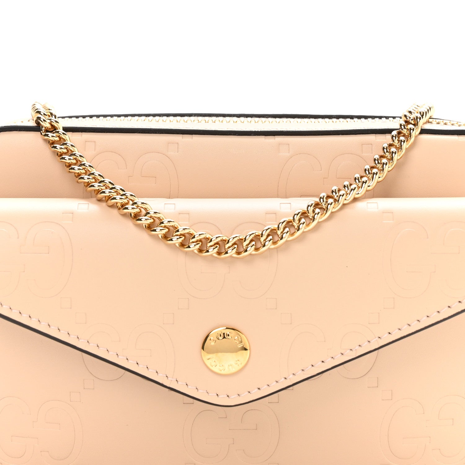 Gucci Calfskin GG Super Mini Debossed Chain Wallet Light Beige 8 of 10