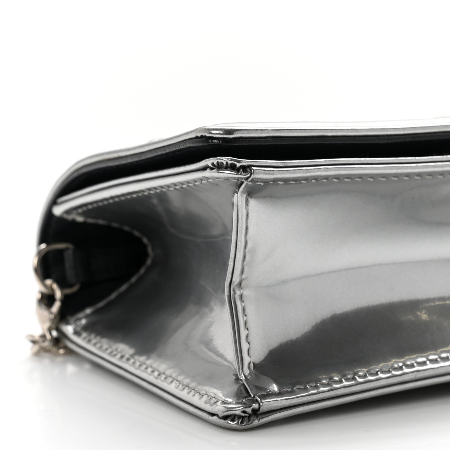 Metallic Patent Micro-Cannage Baby Diorama Flap Bag Silver