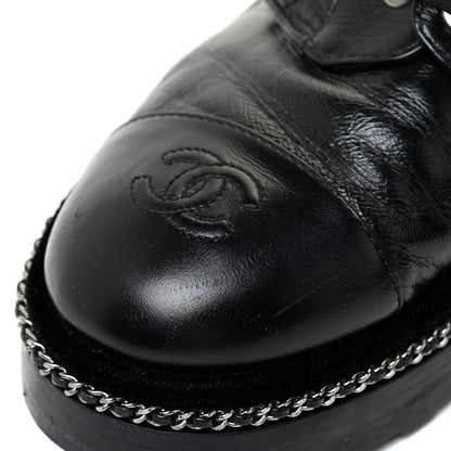 Chanel Crackled Calfskin Velvet Pearl Combat Short Boots 39 Black 12 of 19