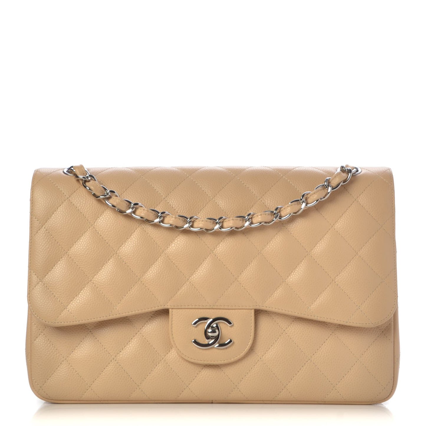 Caviar Quilted Jumbo Double Flap Beige Clair