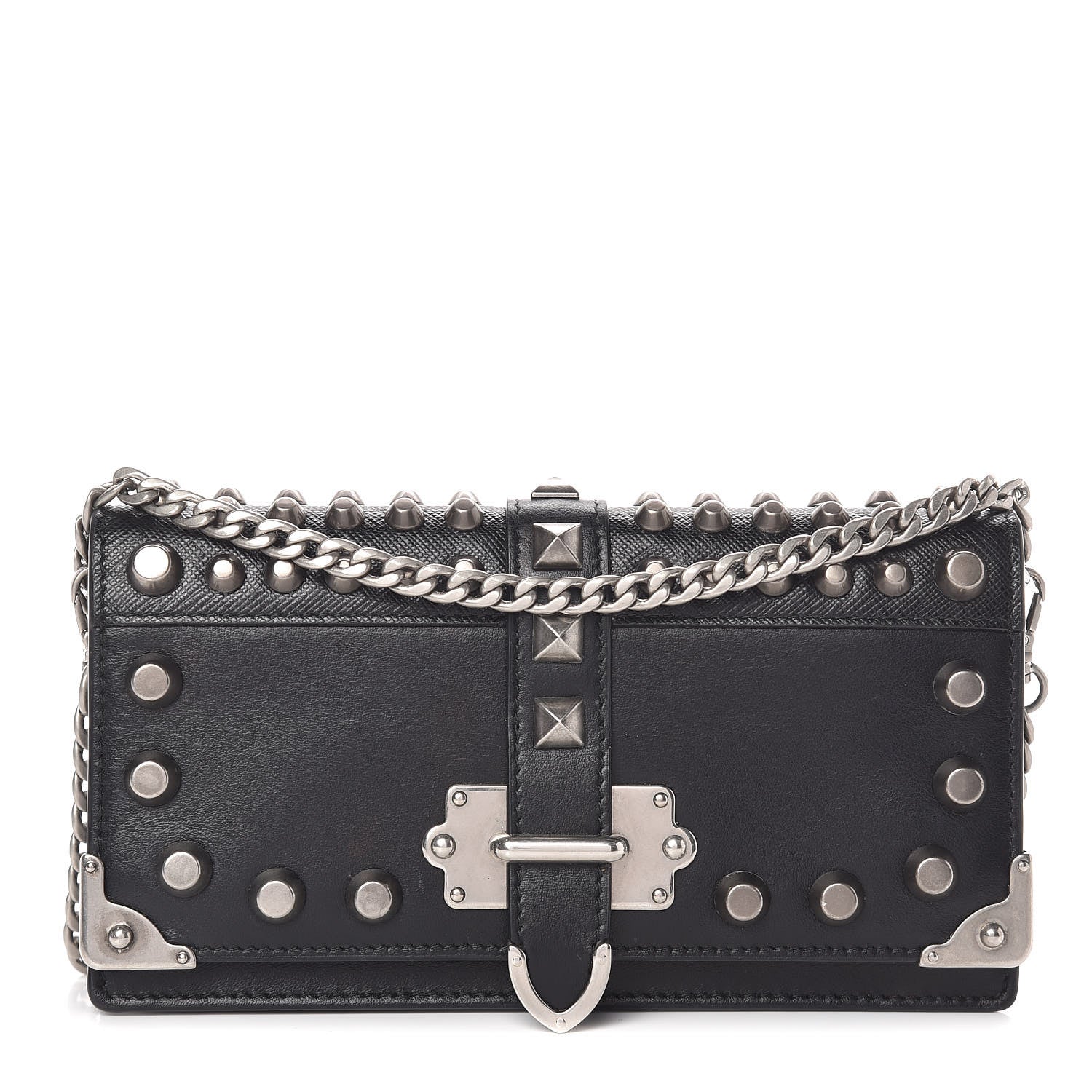Prada City Calfskin Cahier Studded Mini Bag Black 1 of 10