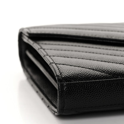 Saint Laurent Grain De Poudre Matelasse Chevron Monogram Chain Wallet Black 7 of 8