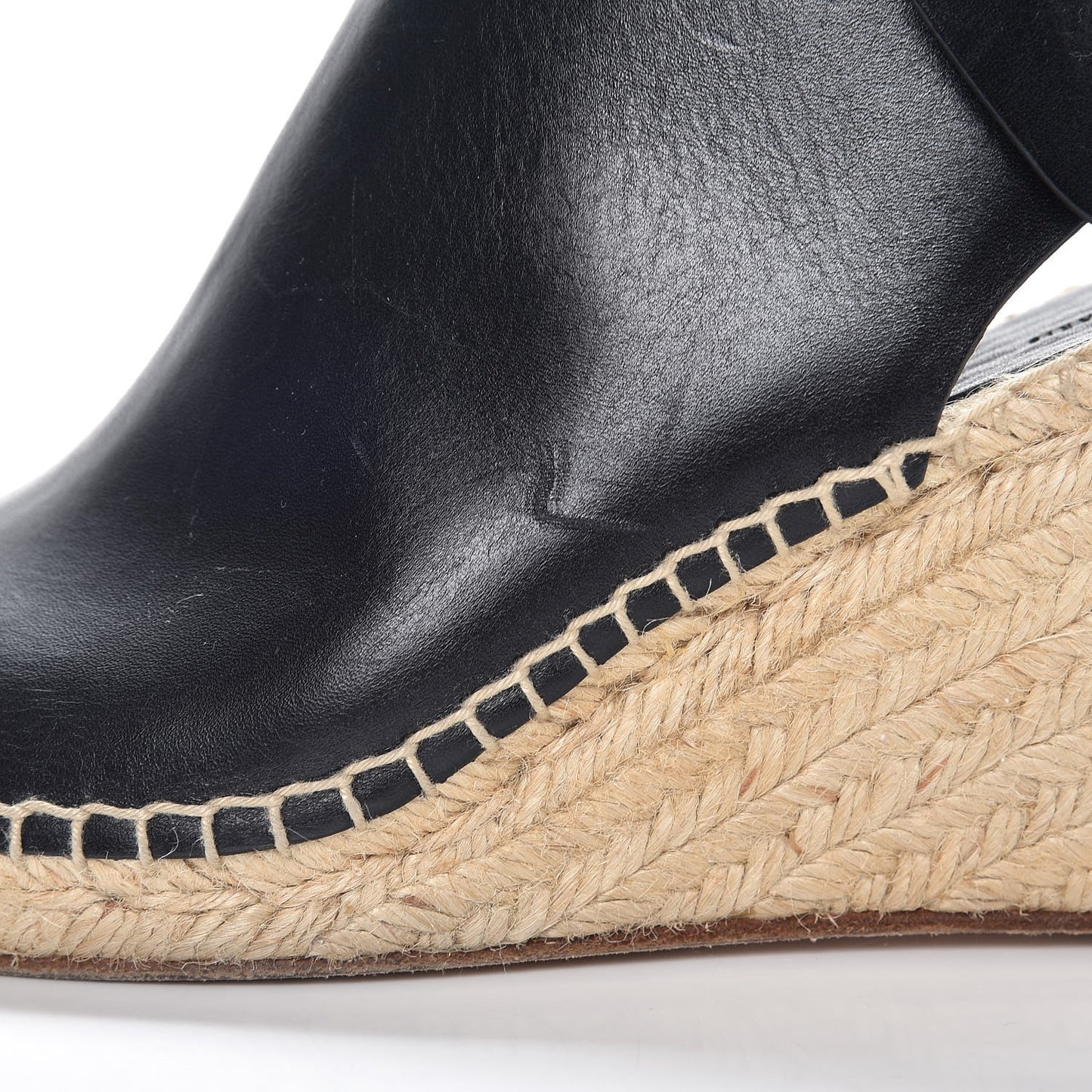 Calfskin Espadrille Wedge Sandals 37 Black