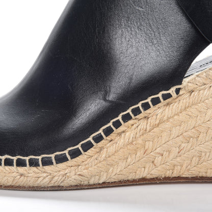 Celine Calfskin Espadrille Wedge Sandals 37 Black 10 of 13
