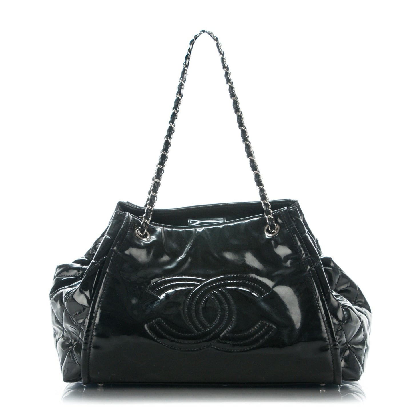 Vinyl Large Lipstick Ligne Accordion Tote Black