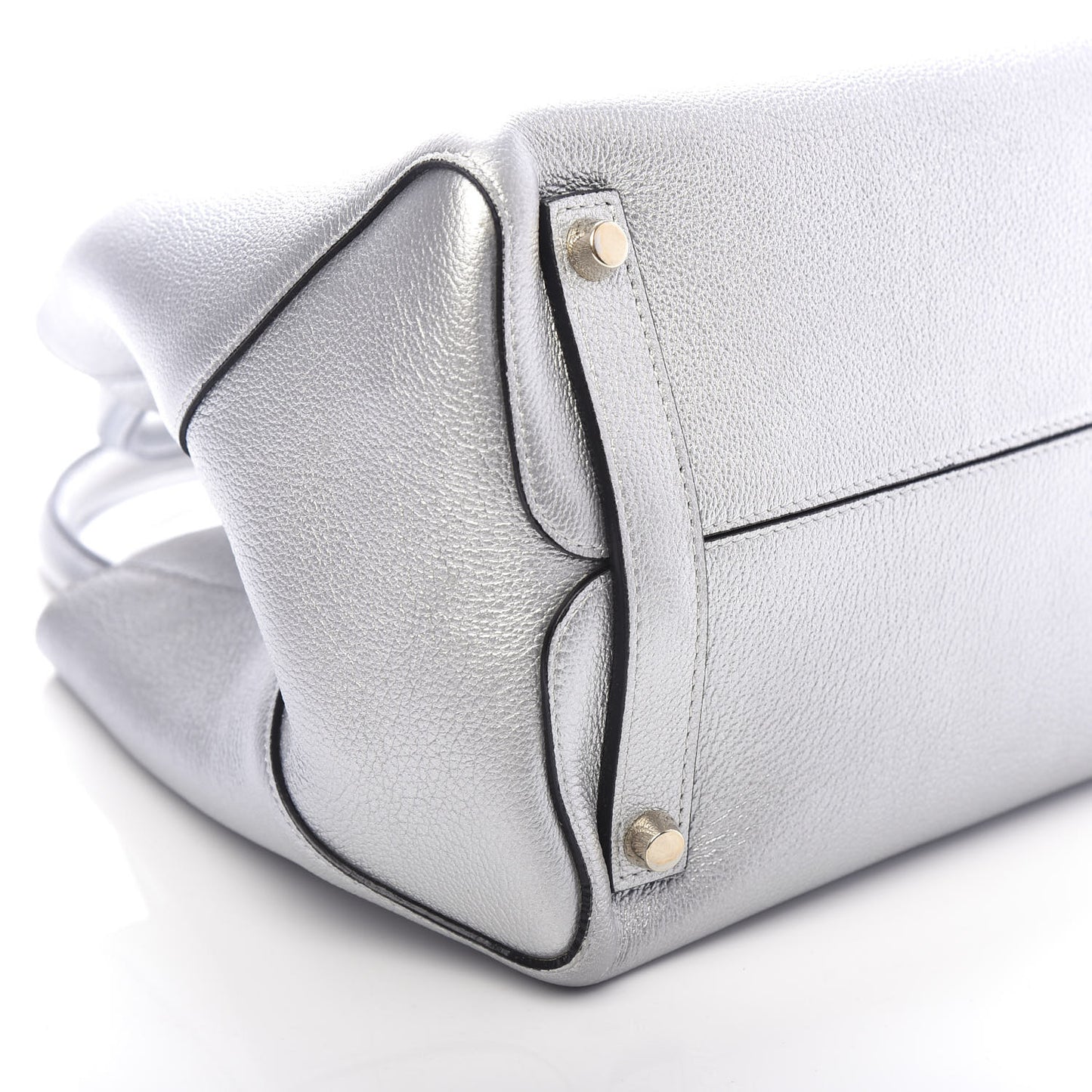 Metallic Supple Grained Calfskin Medium Open Bar Tote Silver