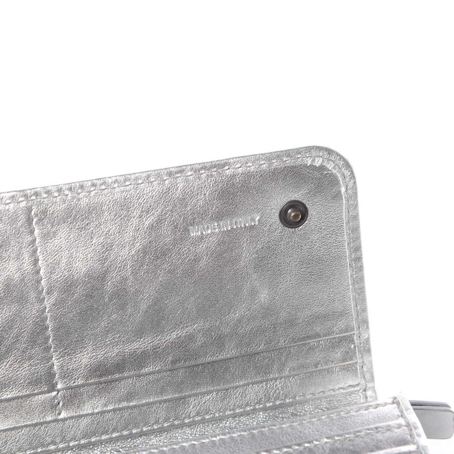 Metallic Calfskin Check Embossed Continental Wallet Silver