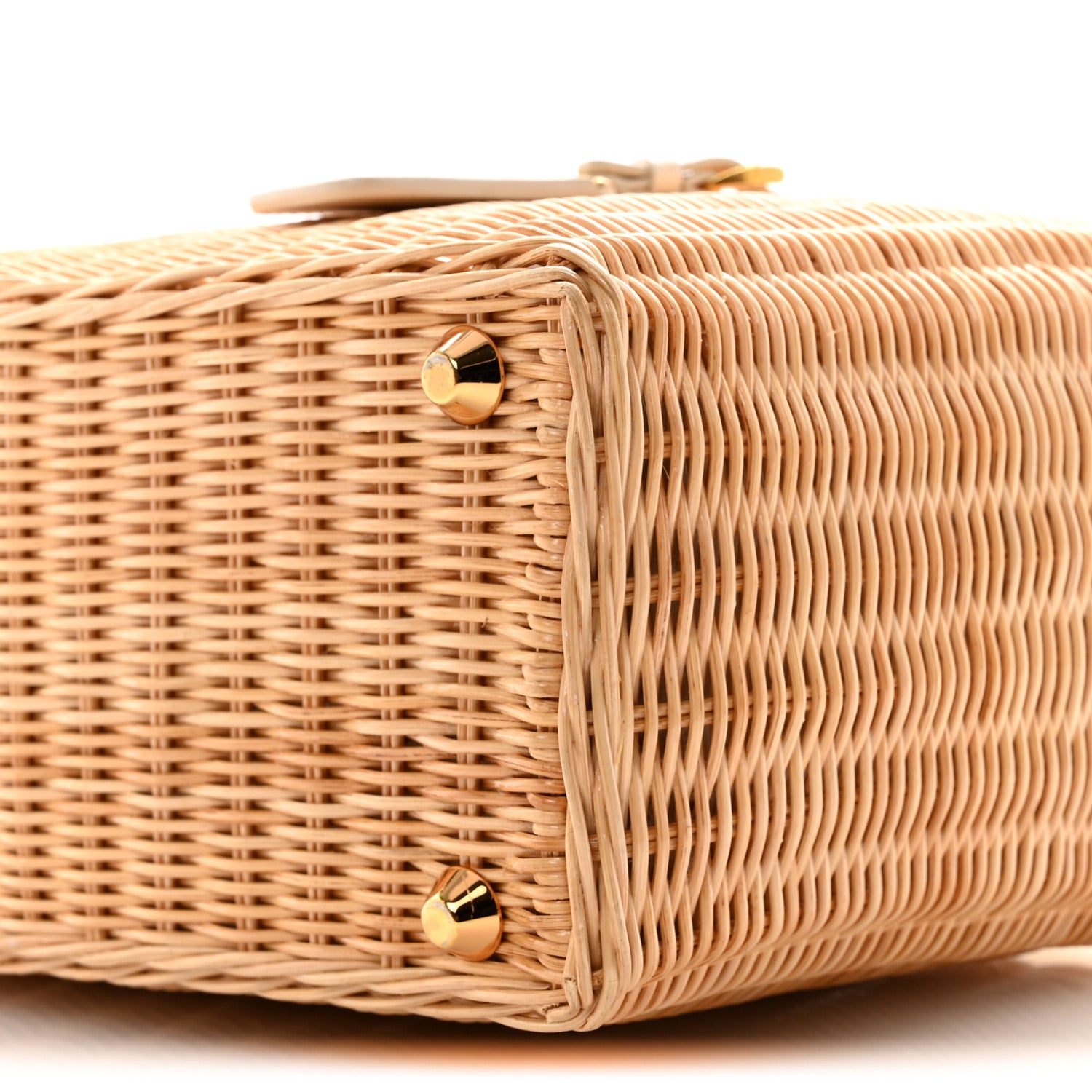 Prada Canvas Wicker Shoulder Bag White Tan 10 of 11